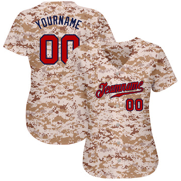 Custom Camo Red-Navy Authentic Salute To Service Baseball Jersey