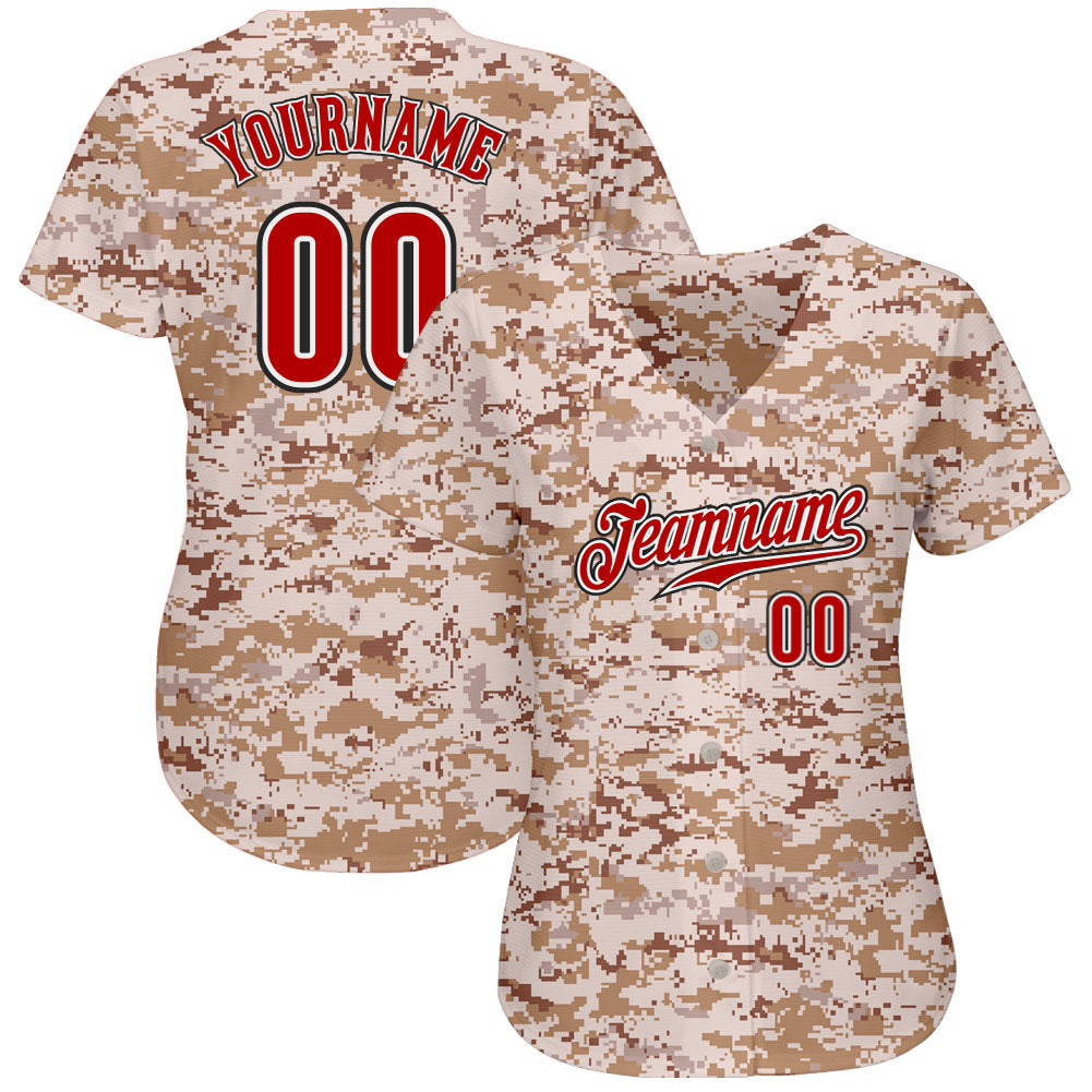 Custom Camo Red-Black Authentic Salute To Service Baseball Jersey