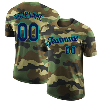 Custom Camo Navy-Teal Performance Salute To Service T-Shirt