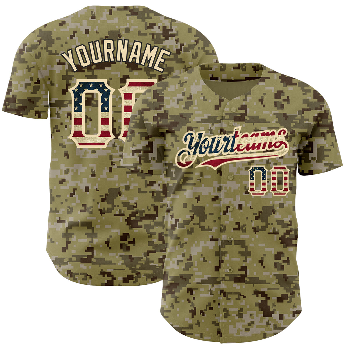 Custom Camo Vintage USA Flag-City Cream Authentic Salute To Service  Baseball Jersey