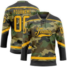 Charger l'image dans la galerie, Custom Camo Gold-Black Salute To Service Hockey Lace Neck Jersey