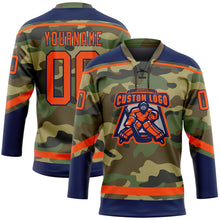 Charger l'image dans la galerie, Custom Camo Orange-Navy Salute To Service Hockey Lace Neck Jersey