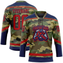 Laden Sie das Bild in den Galerie-Viewer, Custom Camo Red-Navy Salute To Service Hockey Lace Neck Jersey