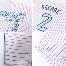 Laden Sie das Bild in den Galerie-Viewer, Custom Cream Navy Pinstripe Light Blue-Navy Authentic Baseball Jersey
