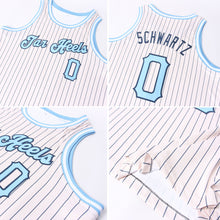 Загрузить изображение в средство просмотра галереи, Custom Cream Navy Pinstripe Light Blue-Black Authentic Basketball Jersey
