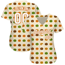 Load image into Gallery viewer, Custom Cream White-Texas Orange 3D Pattern Design Halloween Pumpkins Authentic Baseball Jersey