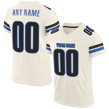 Laden Sie das Bild in den Galerie-Viewer, Custom Cream Blue-Black Mesh Authentic Football Jersey