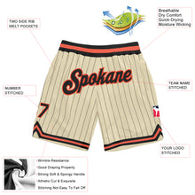 Загрузить изображение в средство просмотра галереи, Custom Cream Black Pinstripe Black-Orange Authentic Basketball Shorts