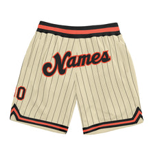 Загрузить изображение в средство просмотра галереи, Custom Cream Black Pinstripe Black-Orange Authentic Basketball Shorts