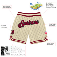 Load image into Gallery viewer, Custom Cream Black Pinstripe Maroon-Black Authentic Basketball Shorts