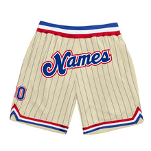 Загрузить изображение в средство просмотра галереи, Custom Cream Royal Pinstripe Royal-Red Authentic Basketball Shorts
