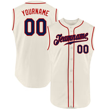 Load image into Gallery viewer, Custom Cream Navy-Red Authentic Sleeveless Baseball Jersey