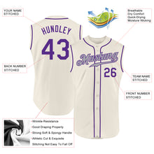 Load image into Gallery viewer, Custom Cream Purple-Gray Authentic Sleeveless Baseball Jersey