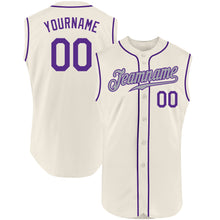 Load image into Gallery viewer, Custom Cream Purple-Gray Authentic Sleeveless Baseball Jersey
