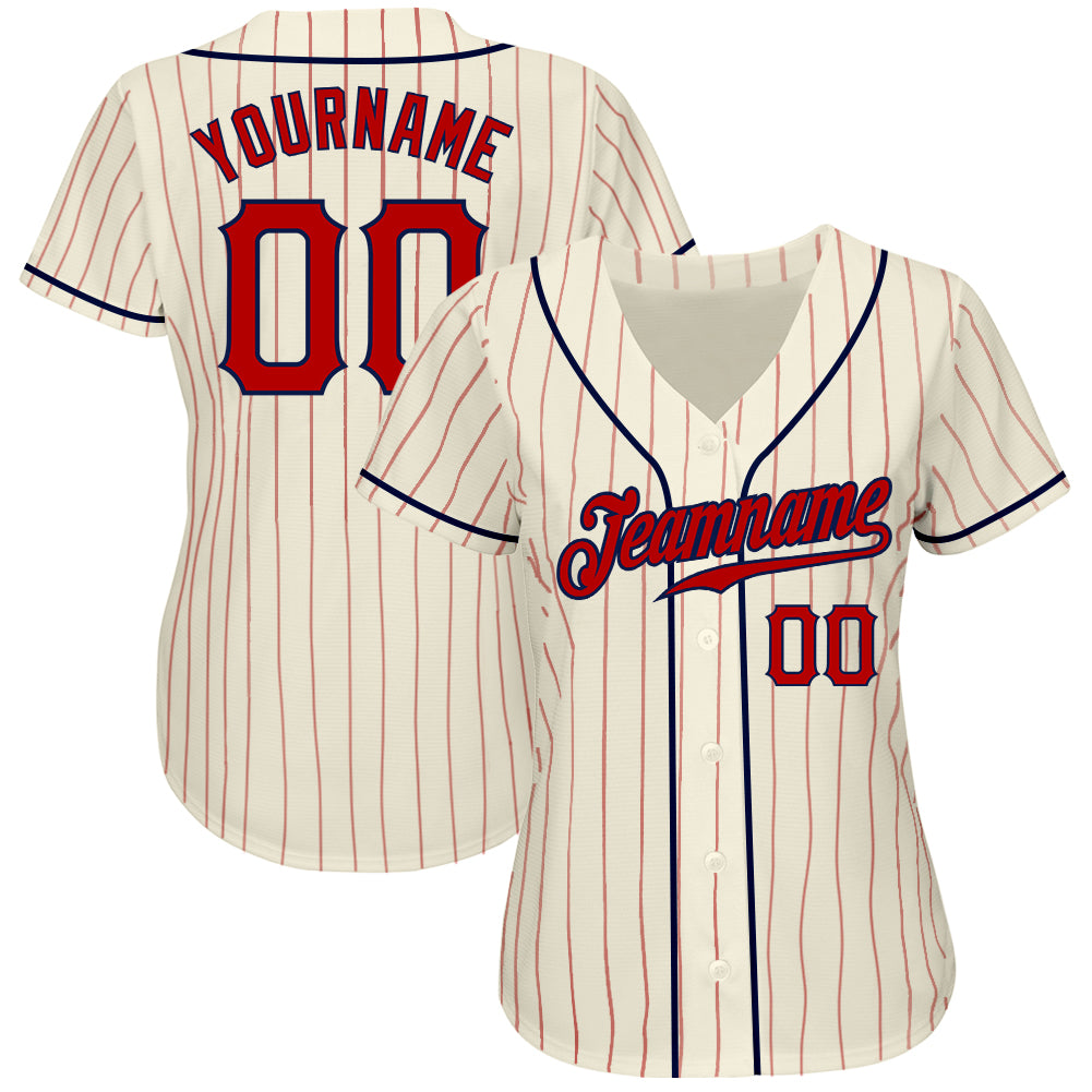 Cheap Custom Cream Red Pinstripe Red-Navy Authentic Baseball Jersey Free  Shipping – CustomJerseysPro