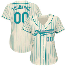 Load image into Gallery viewer, Custom Cream Teal Pinstripe Teal-Gray Authentic Baseball Jersey