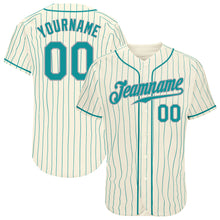Load image into Gallery viewer, Custom Cream Teal Pinstripe Teal-Gray Authentic Baseball Jersey
