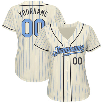 Custom Cream Light Blue Pinstripe Light Blue-Steel Gray Authentic Father's Day Baseball Jersey