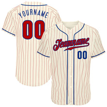 Загрузить изображение в средство просмотра галереи, Custom Cream Red Pinstripe Red-Royal Authentic Baseball Jersey