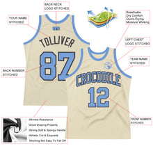 Load image into Gallery viewer, Custom Cream Light Blue-Steel Gray Authentic Throwback Basketball Jersey