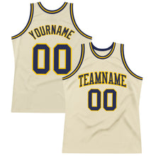 Загрузить изображение в средство просмотра галереи, Custom Cream Navy-Gold Authentic Throwback Basketball Jersey