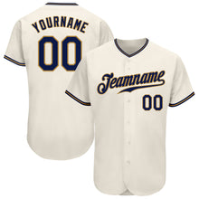 Load image into Gallery viewer, Custom Cream Navy-Old Gold Authentic Baseball Jersey