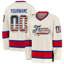 Загрузить изображение в средство просмотра галереи, Custom Cream Vintage USA Flag Royal-Red Hockey Jersey