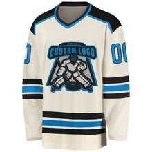 Загрузить изображение в средство просмотра галереи, Custom Cream Blue-Black Hockey Jersey