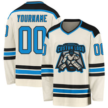 Загрузить изображение в средство просмотра галереи, Custom Cream Blue-Black Hockey Jersey