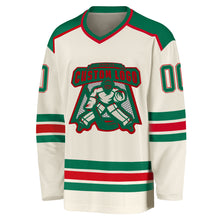 Загрузить изображение в средство просмотра галереи, Custom Cream Kelly Green-Red Hockey Jersey