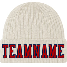Charger l'image dans la galerie, Custom Cream Red-Navy Stitched Cuffed Knit Hat