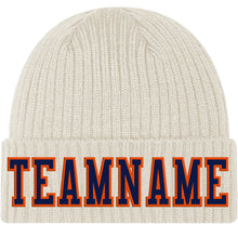 Charger l'image dans la galerie, Custom Cream Navy-Orange Stitched Cuffed Knit Hat