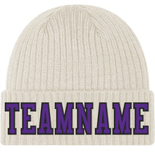 Charger l'image dans la galerie, Custom Cream Purple-Black Stitched Cuffed Knit Hat