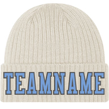 Charger l'image dans la galerie, Custom Cream Light Blue-Steel Gray Stitched Cuffed Knit Hat