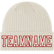 Charger l'image dans la galerie, Custom Cream Cream-Red Stitched Cuffed Knit Hat