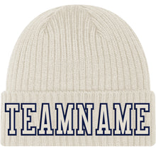 Charger l'image dans la galerie, Custom Cream Cream-Navy Stitched Cuffed Knit Hat