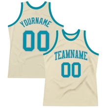 Загрузить изображение в средство просмотра галереи, Custom Cream Teal-Gray Authentic Throwback Basketball Jersey