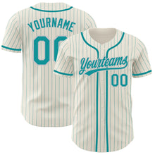 Charger l'image dans la galerie, Custom Cream Teal Pinstripe Teal-Gray Authentic Baseball Jersey