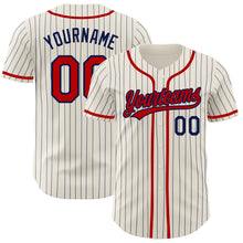 Загрузить изображение в средство просмотра галереи, Custom Cream Navy Pinstripe Red Authentic Baseball Jersey