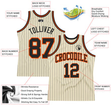 Загрузить изображение в средство просмотра галереи, Custom Cream Black Pinstripe Black-Orange Authentic Basketball Jersey