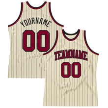 Charger l'image dans la galerie, Custom Cream Black Pinstripe Maroon Authentic Basketball Jersey