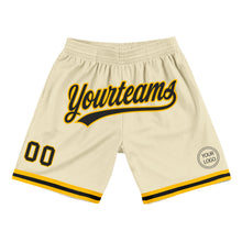 Загрузить изображение в средство просмотра галереи, Custom Cream Black-Gold Authentic Throwback Basketball Shorts