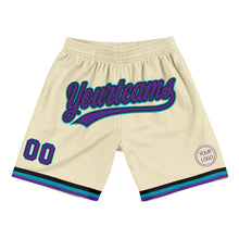 Загрузить изображение в средство просмотра галереи, Custom Cream Purple Black-Teal Authentic Throwback Basketball Shorts