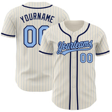 Загрузить изображение в средство просмотра галереи, Custom Cream Light Blue Pinstripe Navy Authentic Baseball Jersey