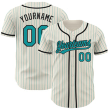 Загрузить изображение в средство просмотра галереи, Custom Cream Teal Pinstripe Black Authentic Baseball Jersey