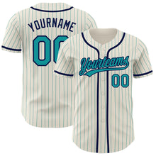 Загрузить изображение в средство просмотра галереи, Custom Cream Teal Pinstripe Navy Authentic Baseball Jersey