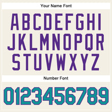 Load image into Gallery viewer, Custom Cream Teal Pinstripe Purple Authentic Baseball Jersey