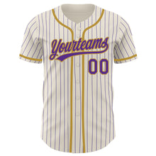 Laden Sie das Bild in den Galerie-Viewer, Custom Cream Purple Pinstripe Old Gold Authentic Baseball Jersey