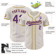 Laden Sie das Bild in den Galerie-Viewer, Custom Cream Purple Pinstripe Old Gold Authentic Baseball Jersey