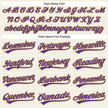 Laden Sie das Bild in den Galerie-Viewer, Custom Cream Purple Pinstripe Old Gold Authentic Baseball Jersey